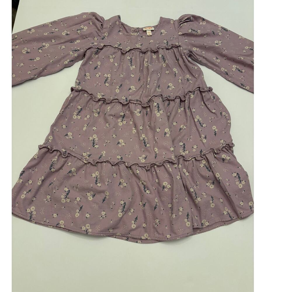 Cat & Jack Girls 10/12 Purple Floral Tiered Ruffle Long Sleeve Dress